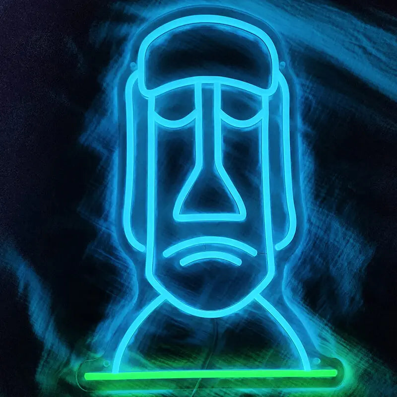 Moai Statue Neonschild dimmbar 9 Stufen USB – handgefertigte Wanddeko