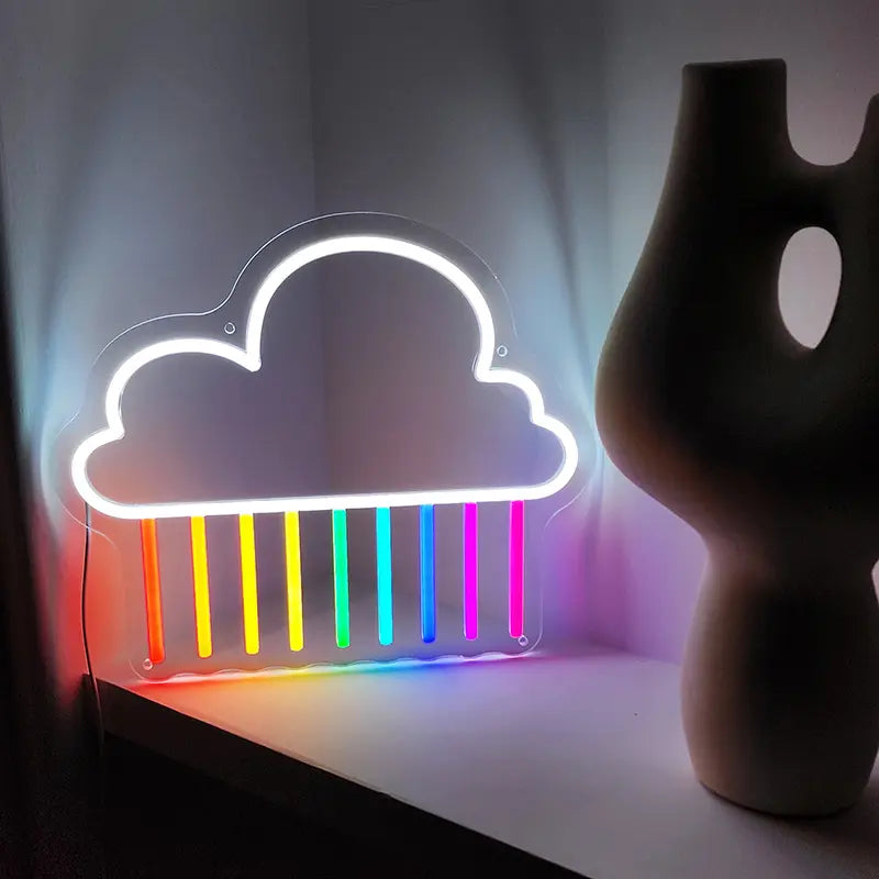 Regenbogenwolke Neonschild dimmbar 9 Stufen USB – handgefertigte Wanddeko