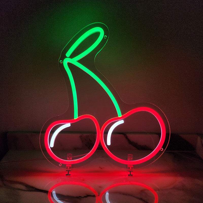 Kirschen Neon LED Schild USB – Frucht Wanddeko für Küche