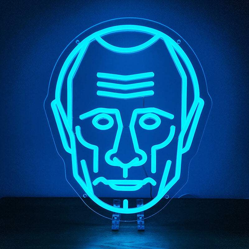 Putin Kopf Blau Neon LED Schild USB – Statement Deko fürs Wohnzimmer