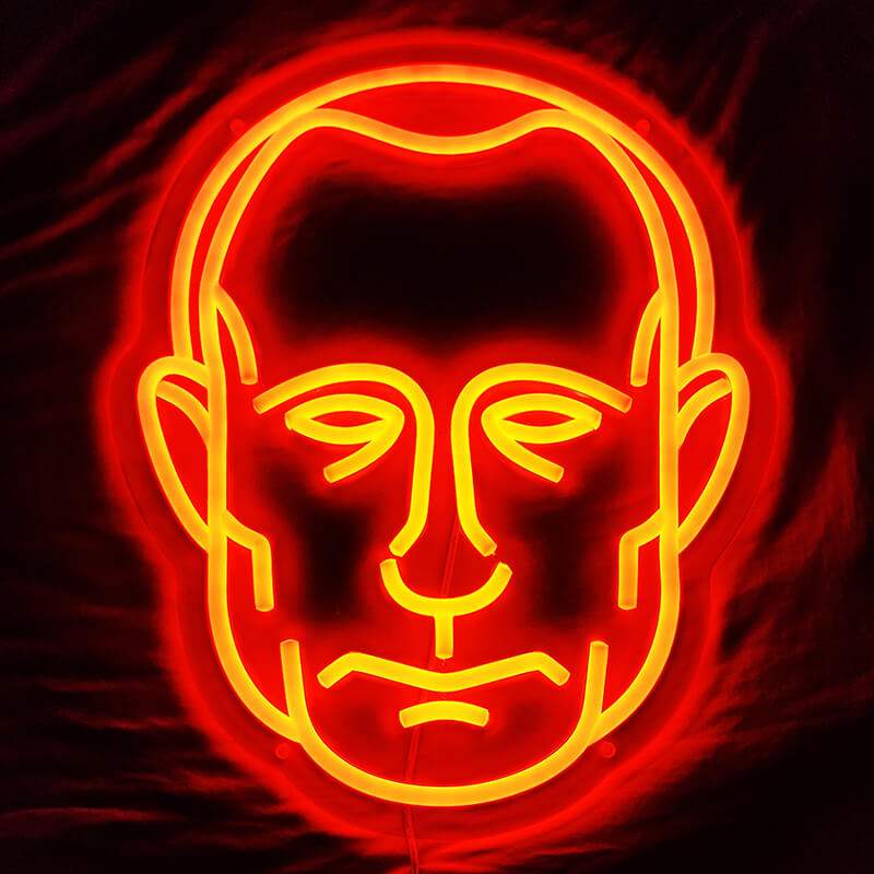 Putin Portrait Orange LED Schild 6mm Acrylplatte – warme Wanddeko fürs Büro