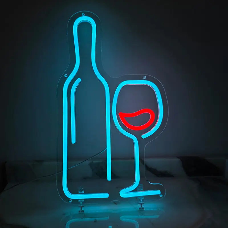 Weinglas Flasche Neonschild – Wanddeko für Bistro und Trattoria