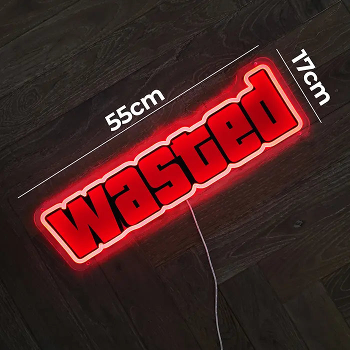 WASTED Neon LED Schild – USB Leuchtschild | GTA Game Over Gaming Deko