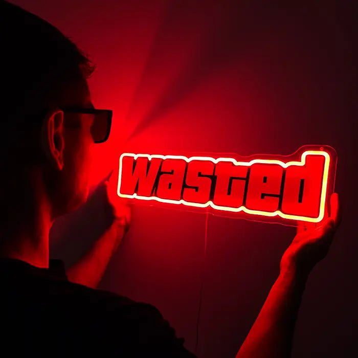 WASTED Neon LED Schild – USB Leuchtschild | GTA Game Over Gaming Deko