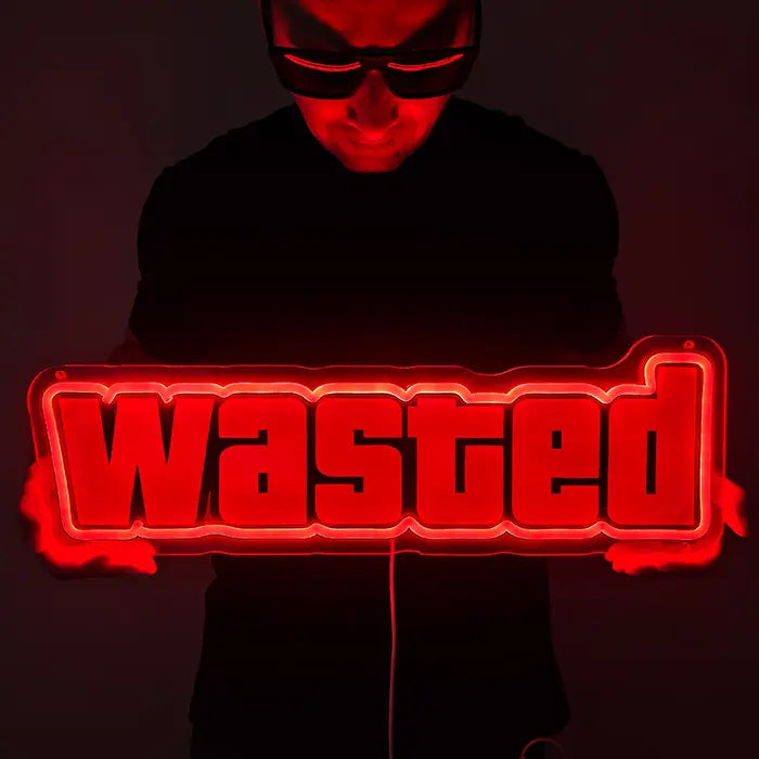 WASTED Neon LED Schild – USB Leuchtschild | GTA Game Over Gaming Deko
