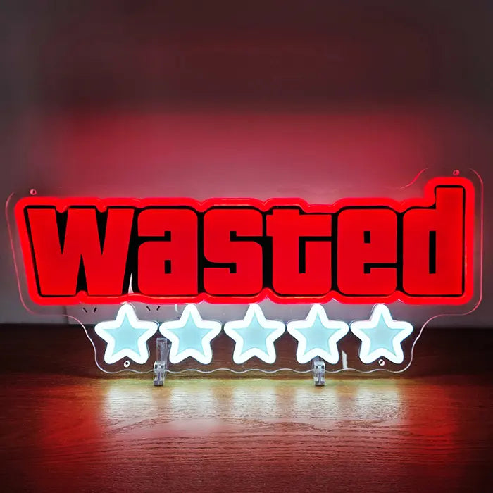 WASTED Neon LED Schild – USB Leuchtschild | GTA Game Over Gaming Deko