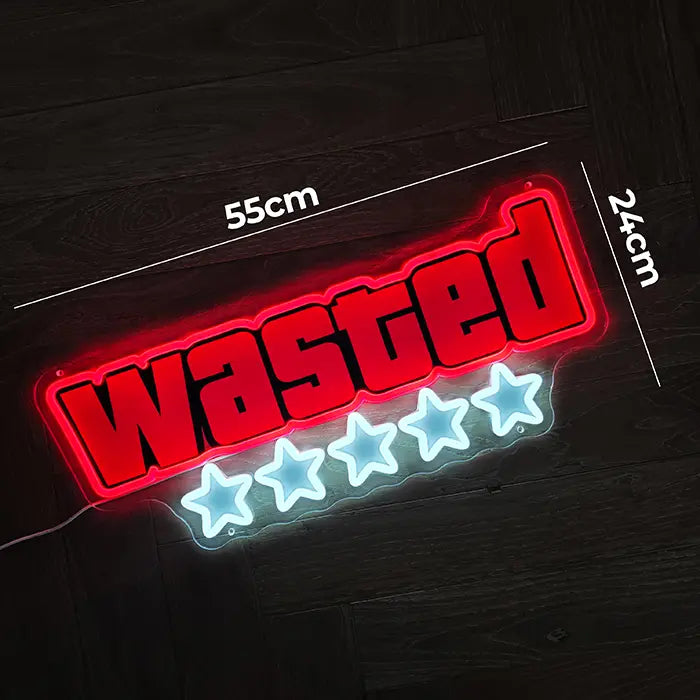 WASTED Neon LED Schild – USB Leuchtschild | GTA Game Over Gaming Deko