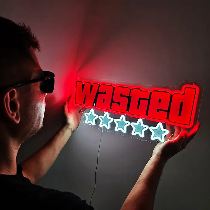 WASTED Neon LED Schild – USB Leuchtschild | GTA Game Over Gaming Deko