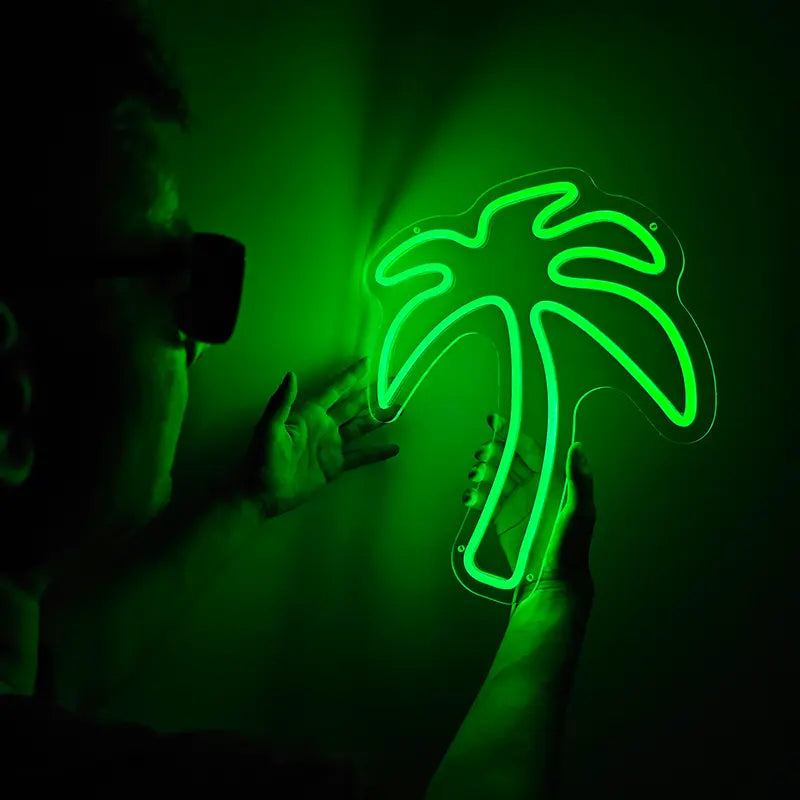 Palme Neonschild dimmbar 9 Stufen USB – handgefertigte Strand Deko