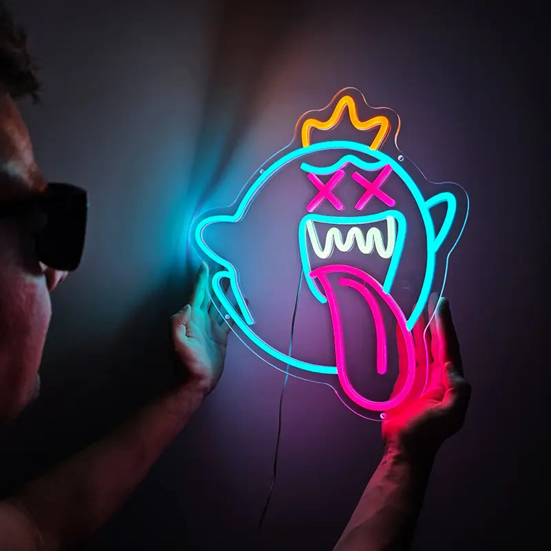 Crazy Geist Neon LED Schild beleuchtet – witziger Spuk als USB-Leuchtschild