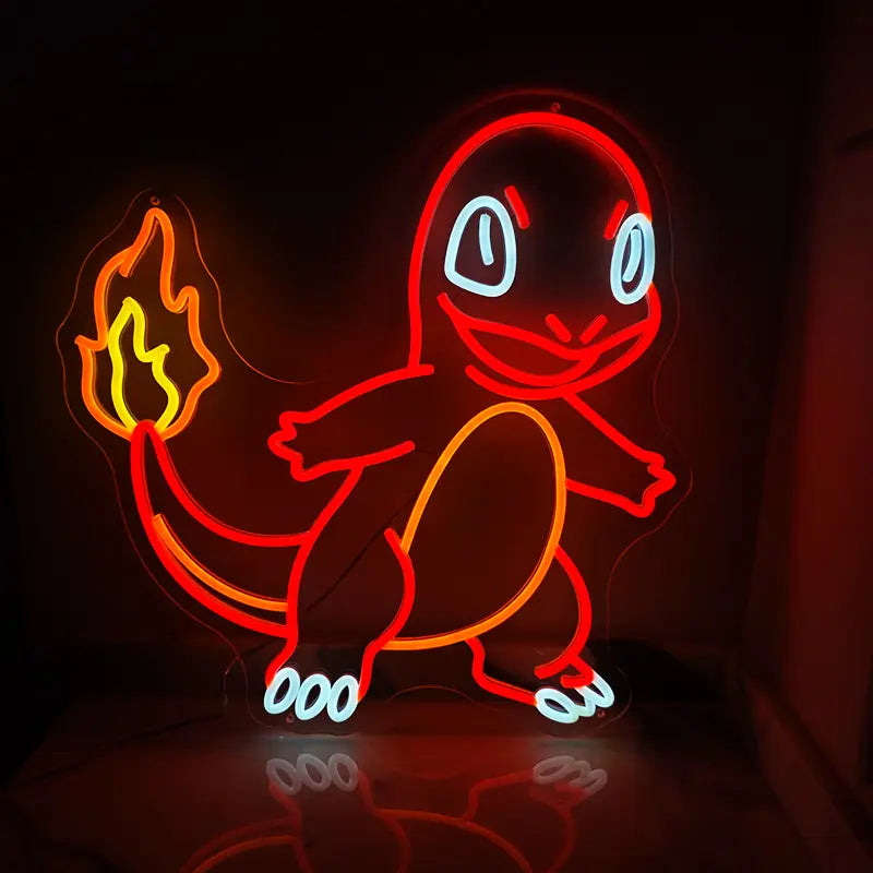 Pokémon Glumanda Neon LED Schild 12V – Feuer-Starter Deko fürs Gaming-Zimmer