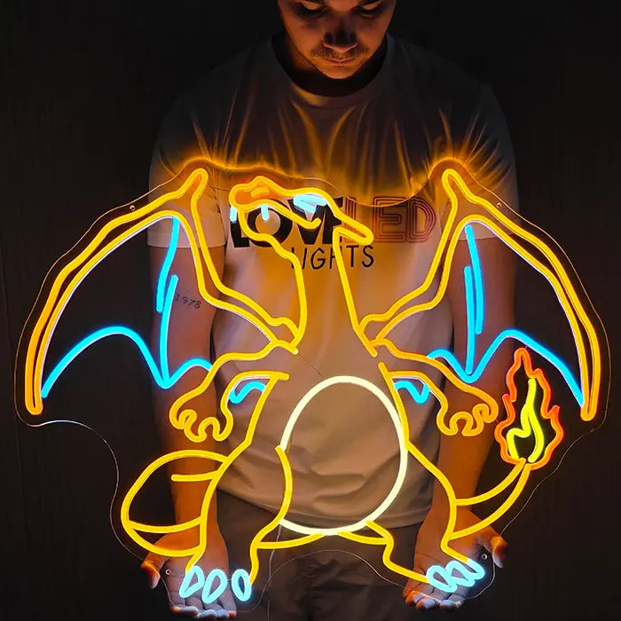 Pokémon Glurak Neon LED Schild – 12V Leuchtschild | Pokémon Gaming Wanddeko