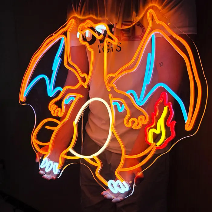 Pokémon Glurak Neon LED Schild – 12V Leuchtschild | Pokémon Gaming Wanddeko