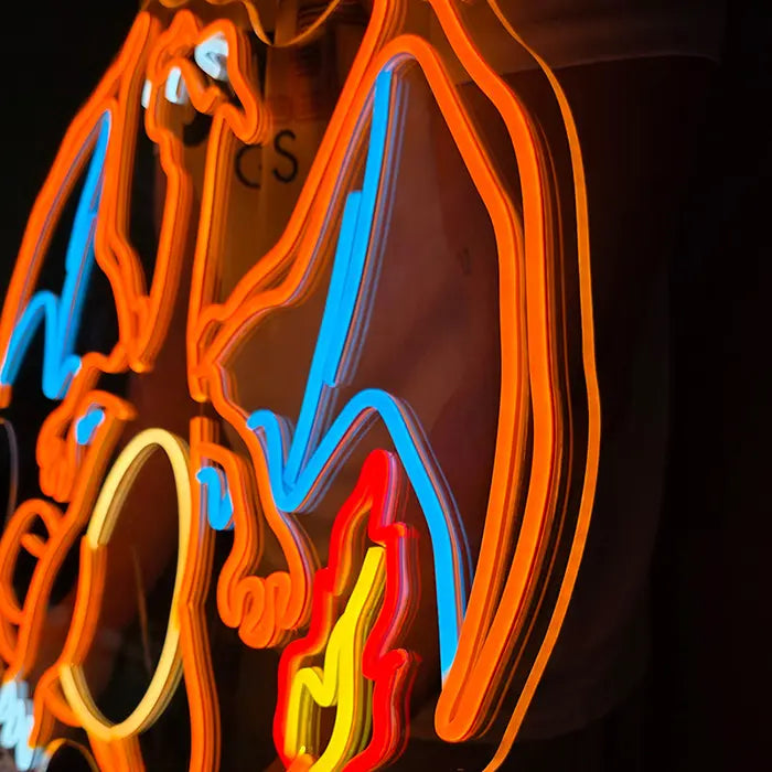 Pokémon Glurak Neon LED Schild – 12V Leuchtschild | Pokémon Gaming Wanddeko