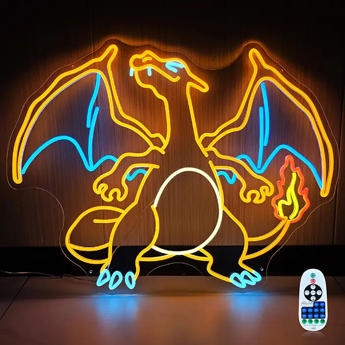 Pokémon Glurak Neon LED Schild – 12V Leuchtschild | Pokémon Gaming Wanddeko