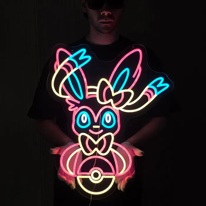 Fantasietier Neon LED Schild frei gehalten, das komplette Leuchtmotiv ist von vorne gut zu erkennen