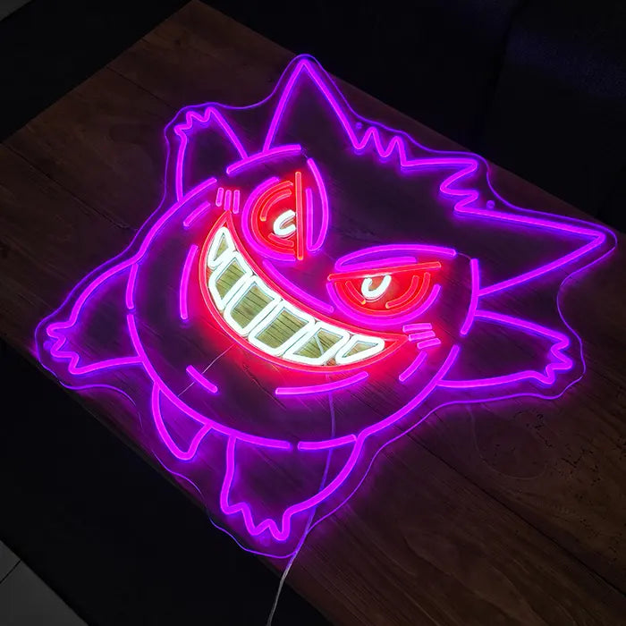 Pokémon Gengar neonová LED cedule – stmívatelná dálkovým ovladačem | Pokémon herní dekorace