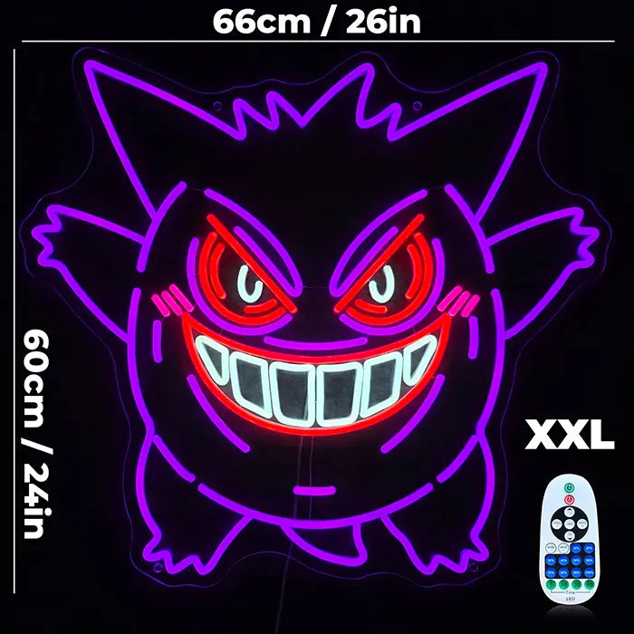 Pokémon Gengar neonová LED cedule – stmívatelná dálkovým ovladačem | Pokémon herní dekorace