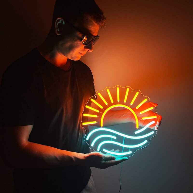 Sonnenuntergang LED Leuchtschild beleuchtet – warmglühende Wanddeko