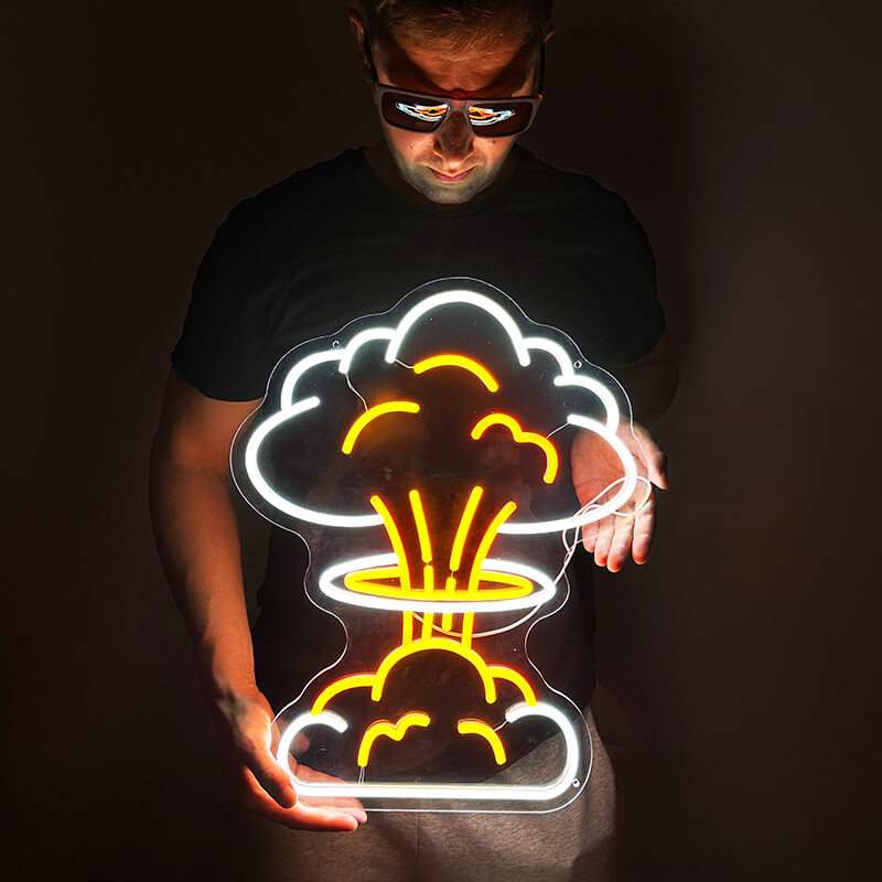 Atombombe Neon LED Schild beleuchtet – Pilzwolke als provokantes USB-Leuchtschild