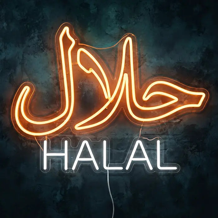 Halal Set Neon LED Sign – 9 Designs, USB or 12V | Restaurant Decor