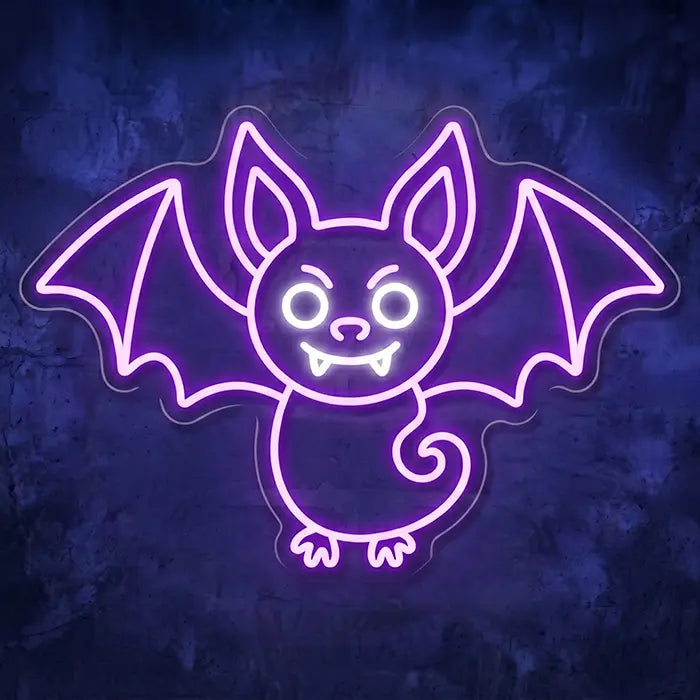Fledermaus Freddy Neon LED Schild – Dimmbar mit Fernbedienung | Halloween Kinderzimmer Deko