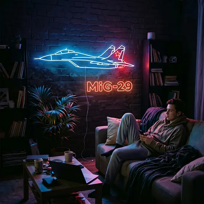 MiG-29 Fighter Jet Set Neon LED Sign – 4 Designs, Dimmable | Aviation Decor