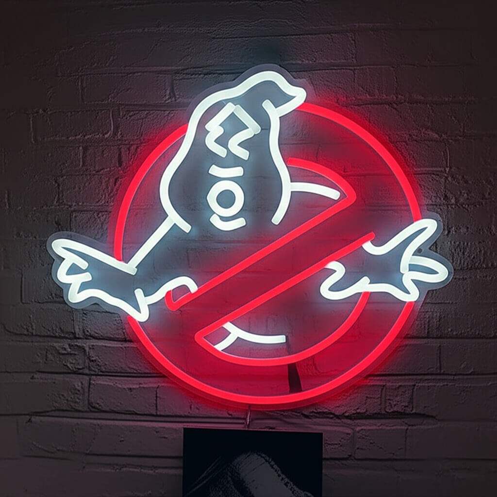 Ghostbusters Neon LED Schild handgefertigt – Halloween und Party Wanddeko