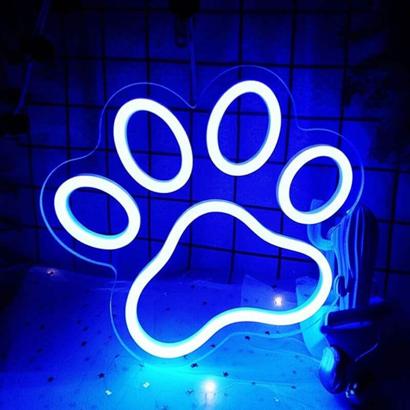 Hundepfote Neon LED Schild dimmbar 9 Stufen USB – Hundesalon Beleuchtung