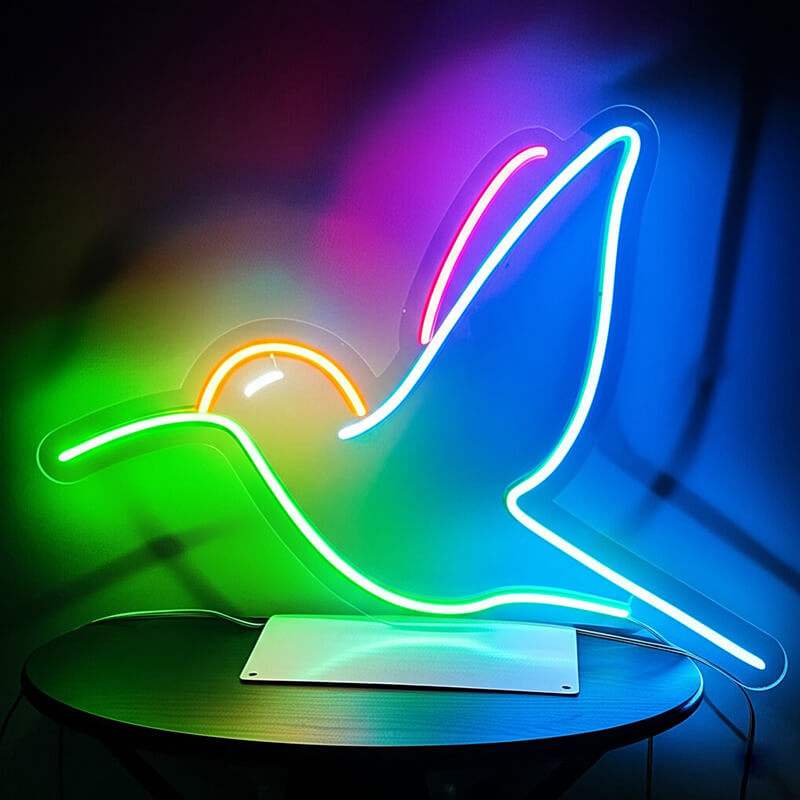 Kolibri Vogel Neon LED Schild USB – Natur Wanddeko für Wohnzimmer