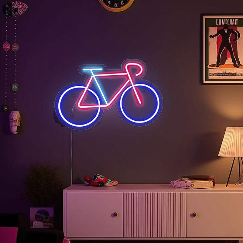Rennrad Leuchtschild – Wanddeko für Fahrradladen und Bike-Shop