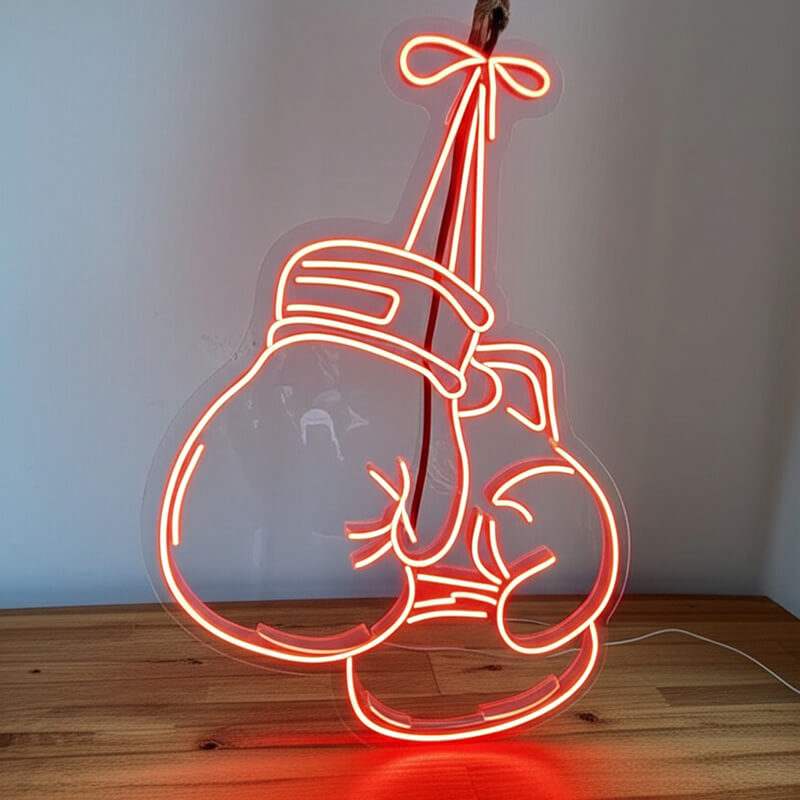 Boxhandschuhe Neon Schild dimmbar – 10 Stufen + Fernbedienung 12V auf 6mm Acrylplatte