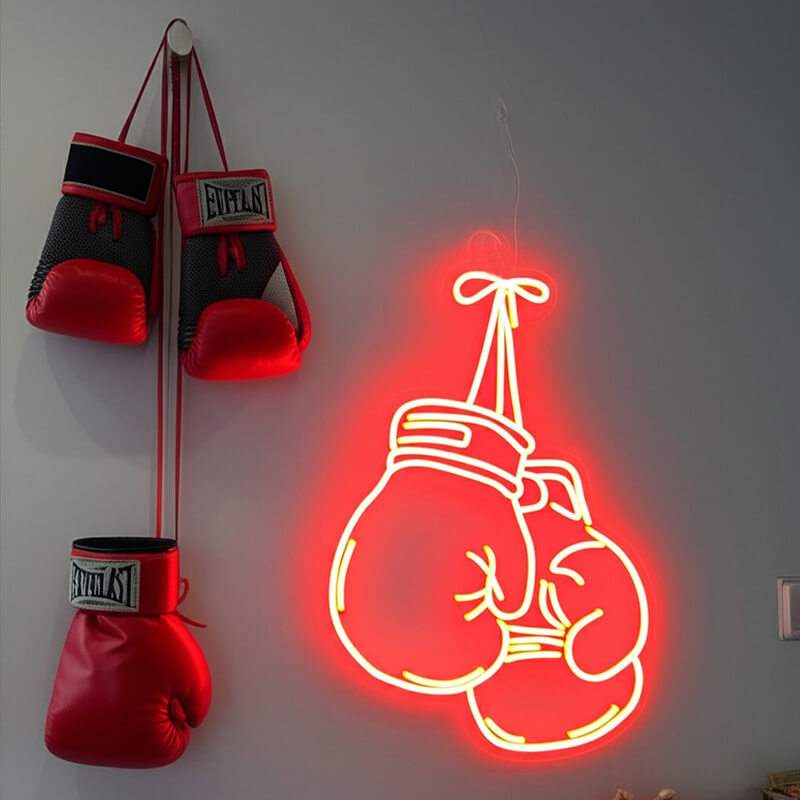 Box Neon LED Schild – handgefertigte Sport-Wanddeko fürs Home-Gym