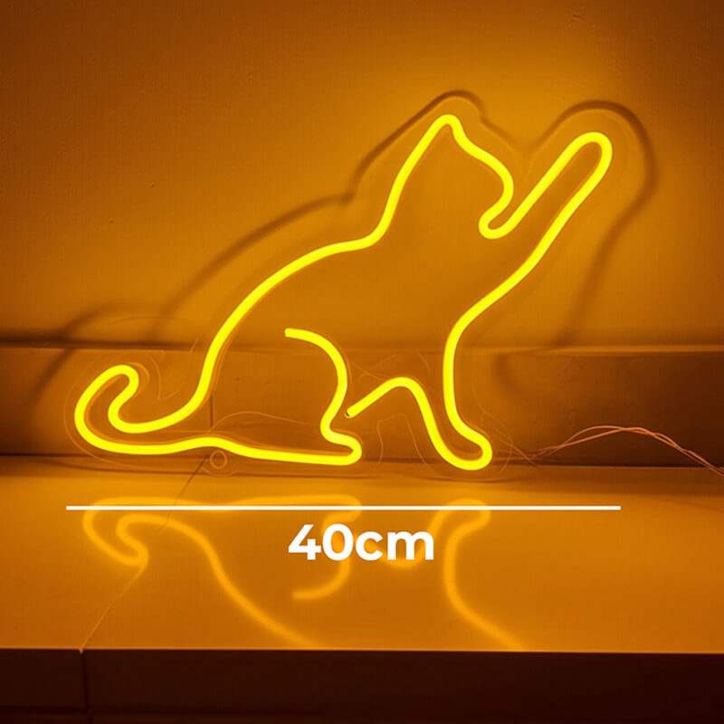 Katze Neon LED Schild auf 6mm Acrylplatte – Katzen Café Schaufenster Wanddeko
