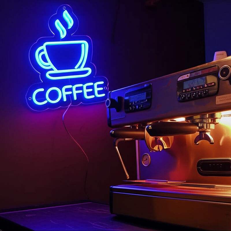 Coffee Neon LED Schild beleuchtet – Kaffeetasse als USB-Leuchtschild