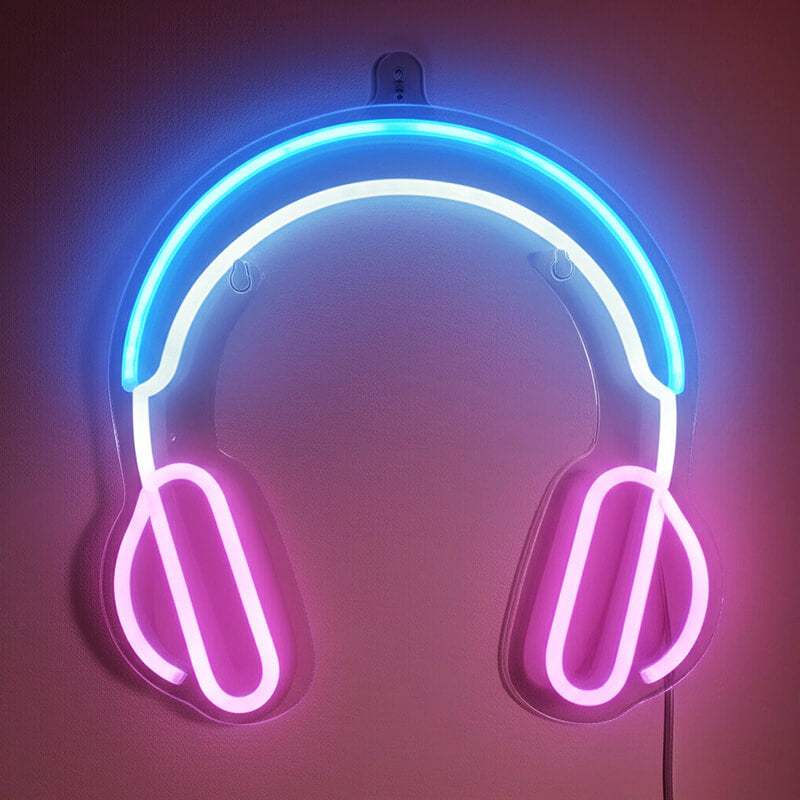 Kopfhörer Neon LED Schild USB – Musik Wanddeko für DJ Studio