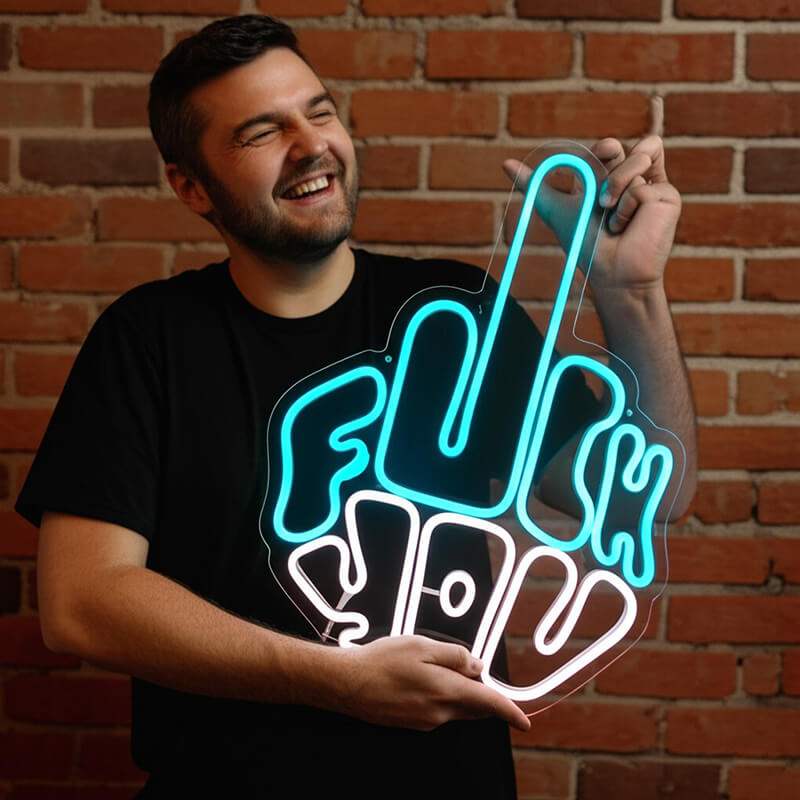 Mittelfinger Neonschild dimmbar 9 Stufen USB – handgefertigtes Humor-Statement