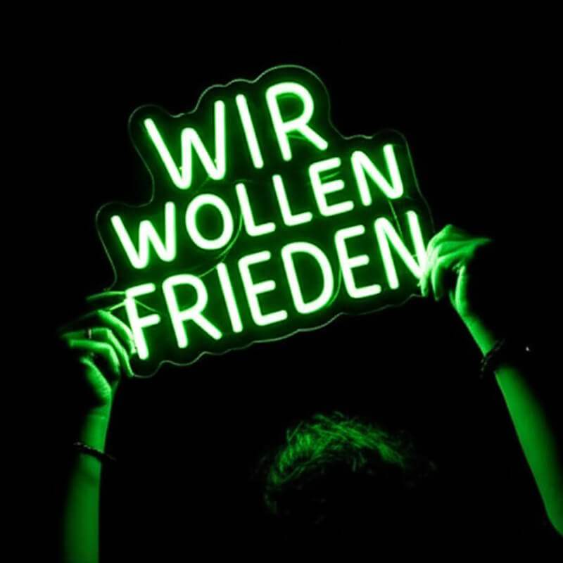 Wir Wollen Frieden Neonschild dimmbar 9 Stufen USB – handgefertigte Friedens Deko