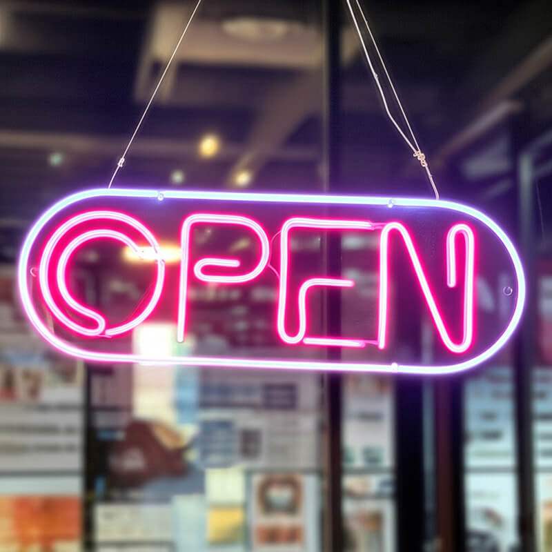 Open Cyberpunk Neonschild dimmbar 9 Stufen USB – handgefertigtes Sci-Fi Statement