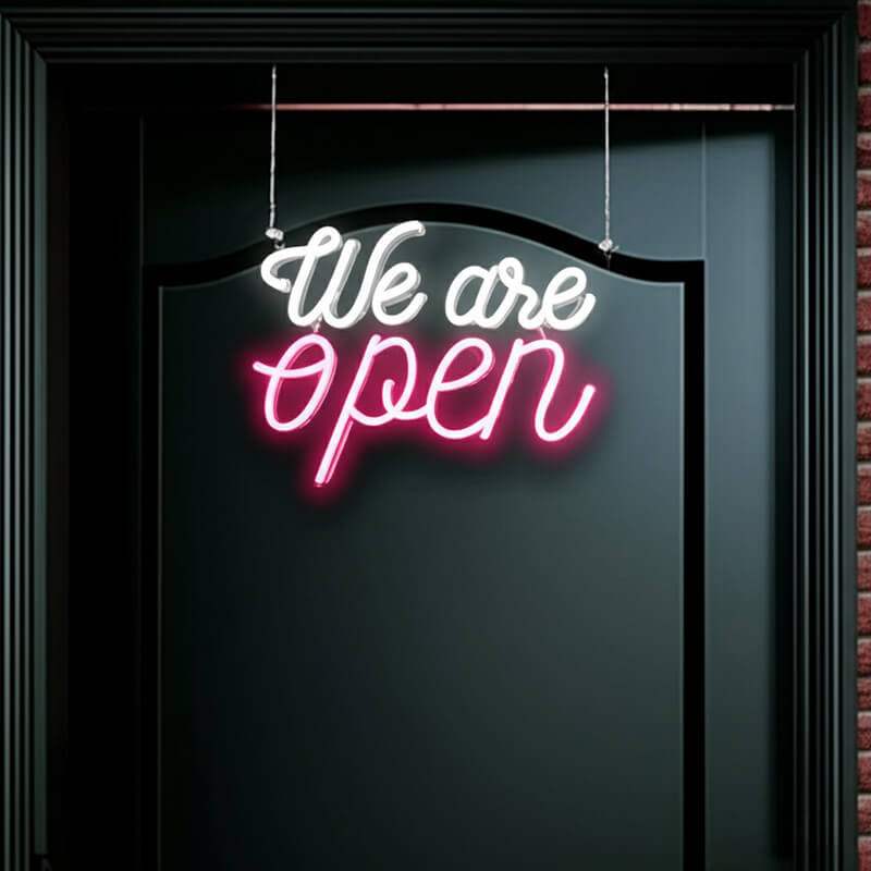 We Are Open Leuchtschild – Statement für Mall und Showroom