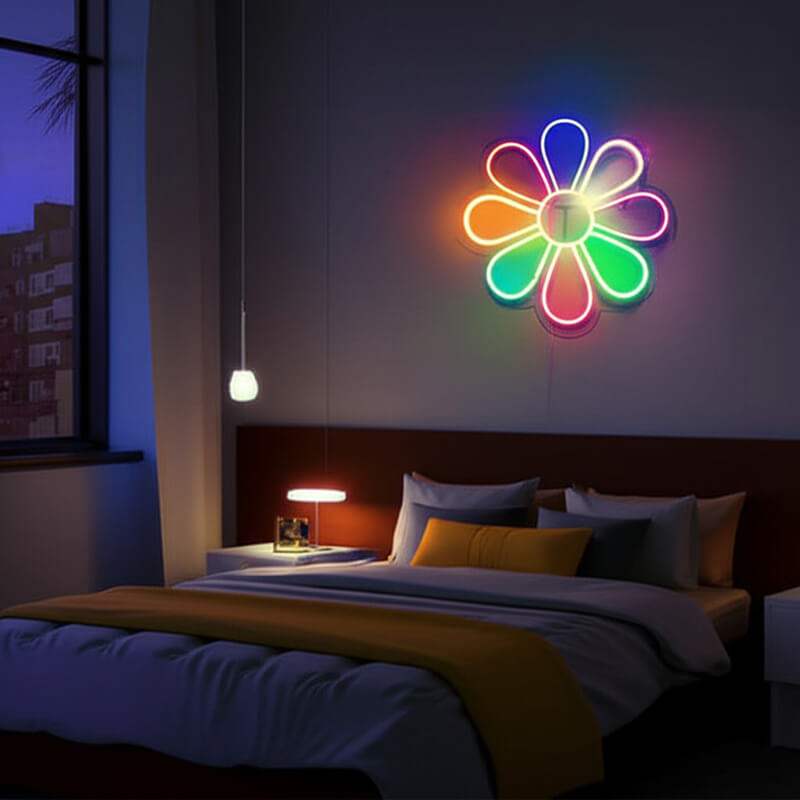 Blume Neon Schild dimmbar – 9 Stufen USB auf 6mm Acrylplatte