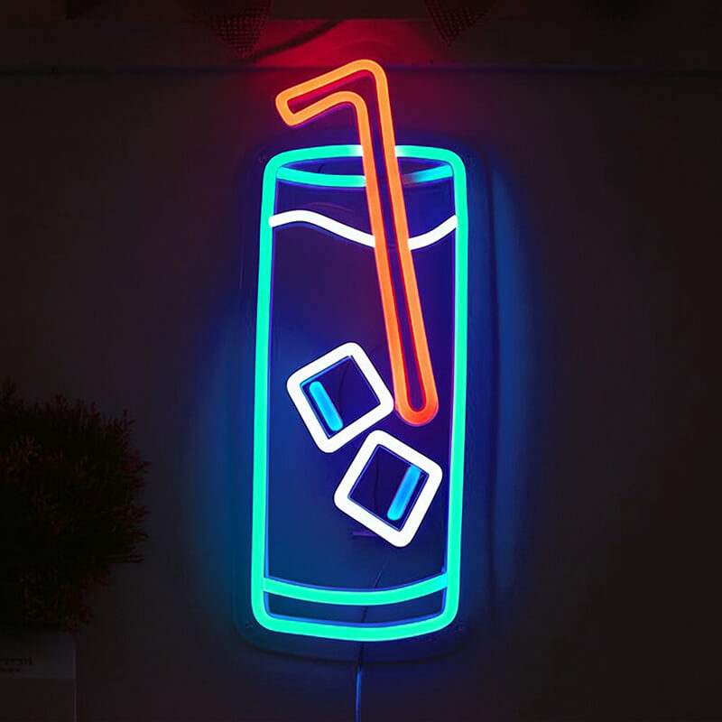 Cocktailglas Neon LED Schild – handgefertigte Bar-Wanddeko für Partykeller