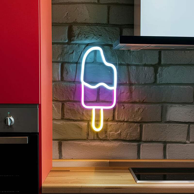 Eis am Stiel Neon LED Schild dimmbar 9 Stufen USB – Café Beleuchtung
