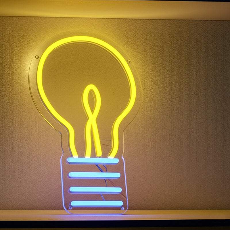 Glühbirne Neon LED Schild handgefertigt – Werkstatt und Atelier Wanddeko