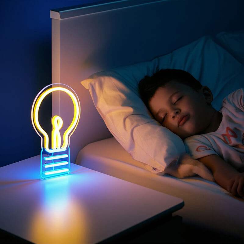 Glühbirne Neon LED Schild beleuchtet – Coworking und Büro Wanddeko