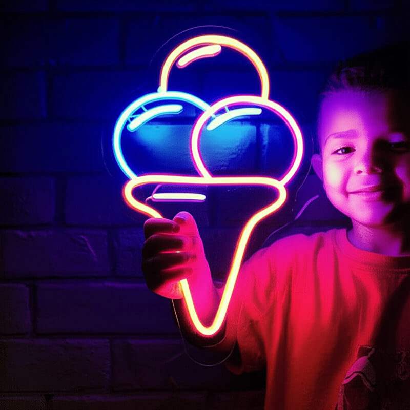 Kugeleis Neon LED Schild beleuchtet – Sommer Café und Kiosk Deko