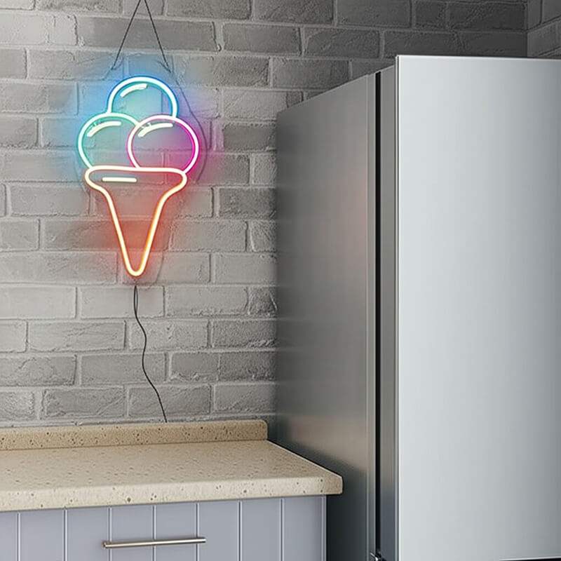 Kugeleis Neon LED Schild dimmbar 9 Stufen USB – Foodtruck Sommer Beleuchtung