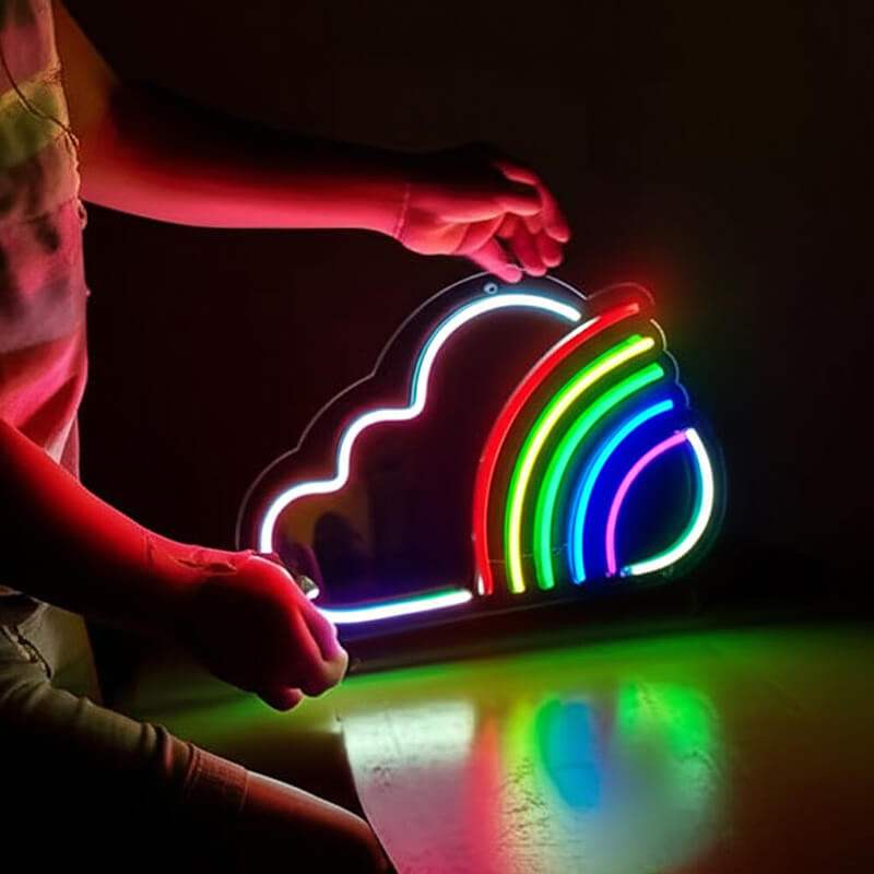 Regenbogen LED Leuchtschild beleuchtet – farbenfrohes Wandbild für Wohnräume