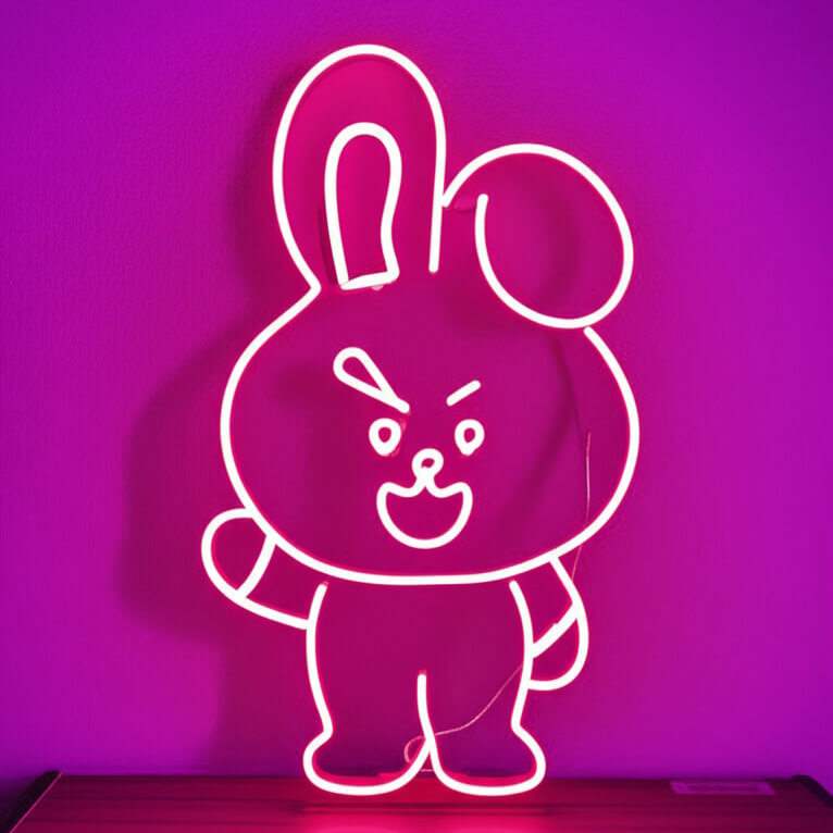Pinker Hase Neon LED Schild USB – Kawaii Deko fürs Kinderzimmer