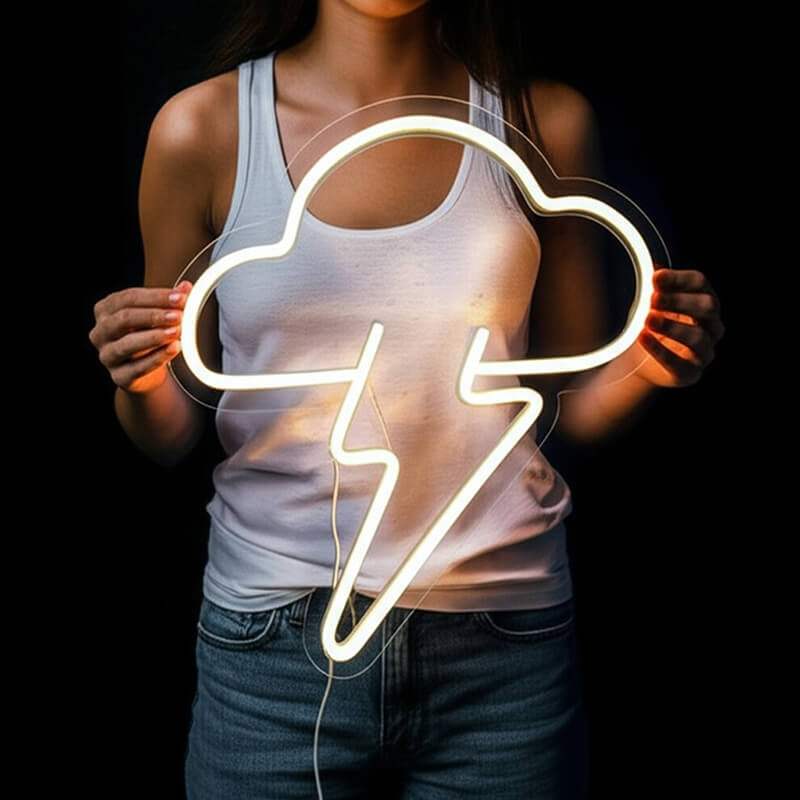 Wolken-Blitz LED Leuchtschild beleuchtet – Wetter Wanddeko fürs Kinderzimmer